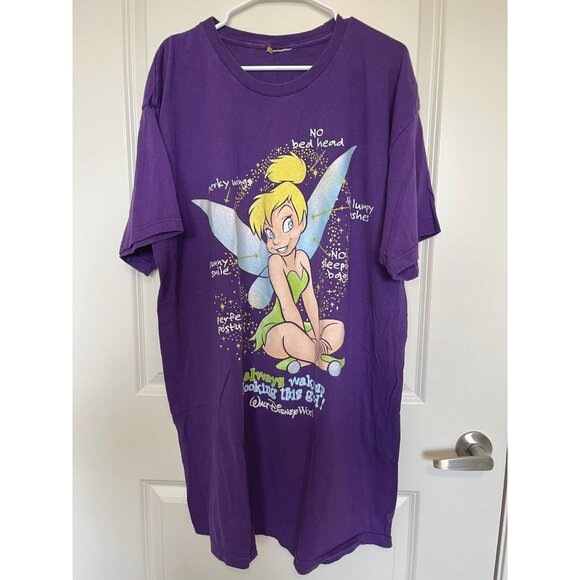 Vtg Walt Disney World Purple TinkerBell Graphic T-Shirt Size XXL / 3X Sleep - Picture 2 of 6